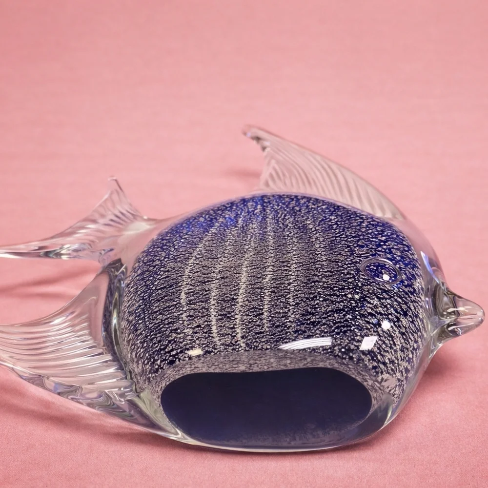 Blue and Clear Glass Fish Figurine
